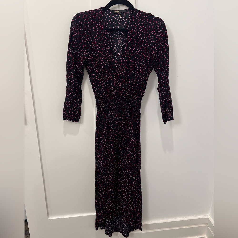 Maje crepe polka dot midi dress